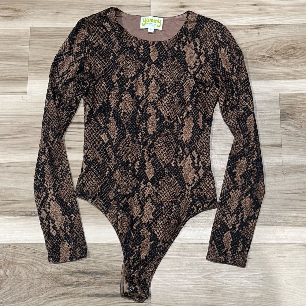Yummy Clothing Co. Brown Black Snakeskin Bodysuit Women's Medium